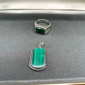 EFFY 925 Sterling Green malachite Stone Ring and Pendant Set